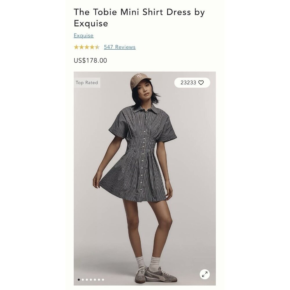 NWT Size S - The Tobie Button-Front Pleated Shirt Dress by Exquise (NWT US$178)